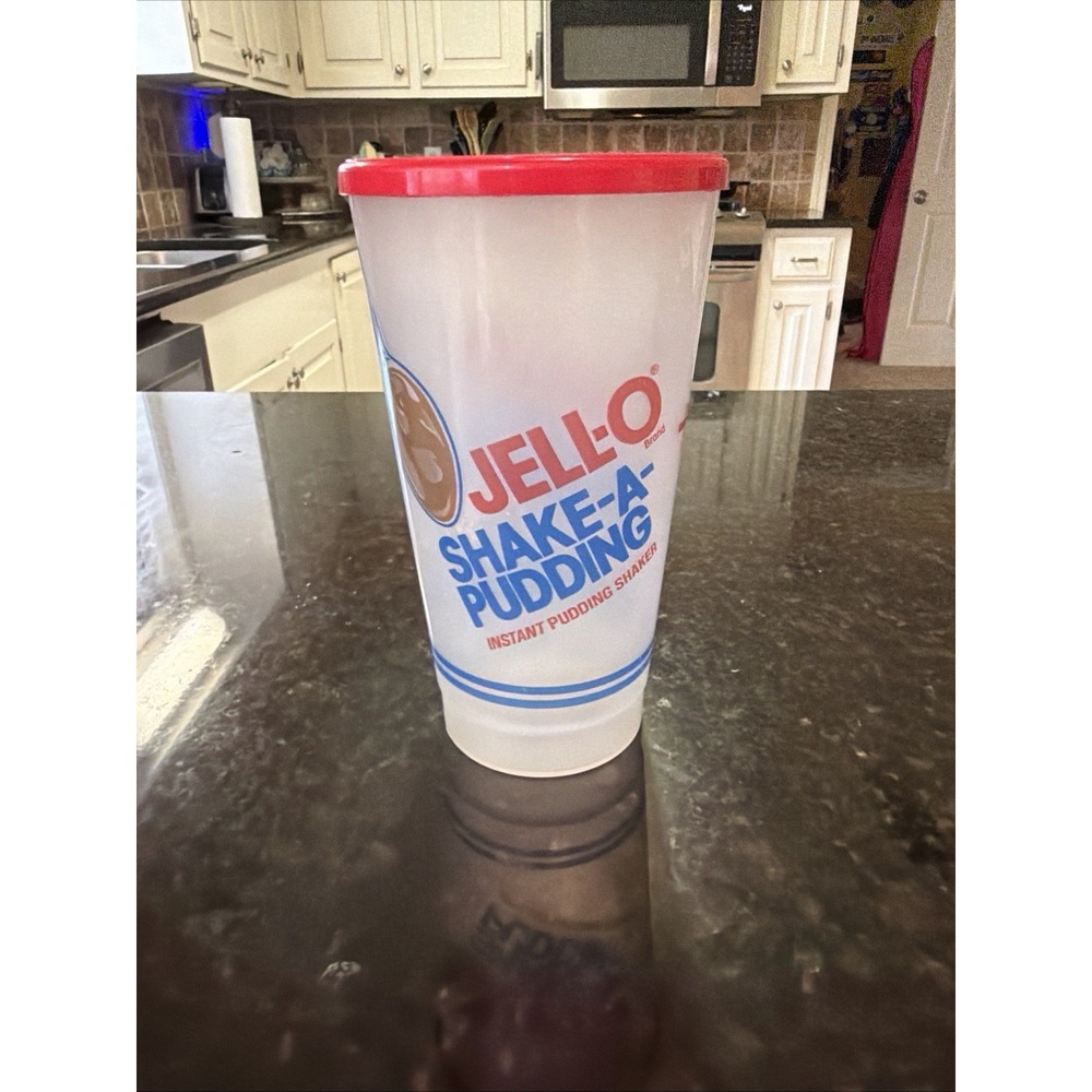 Vintage Jell-O Shake-A- Pudding Instant Pudding Plastic Shaker with Red Lid Used